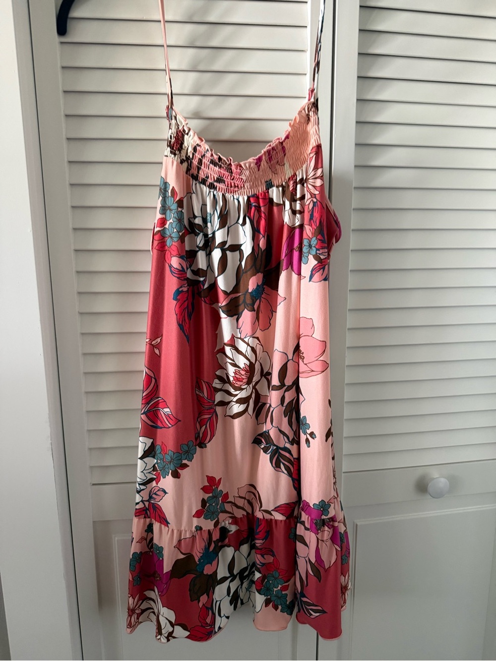 Sleeveless Floral Midi Dress in Pink and Teal